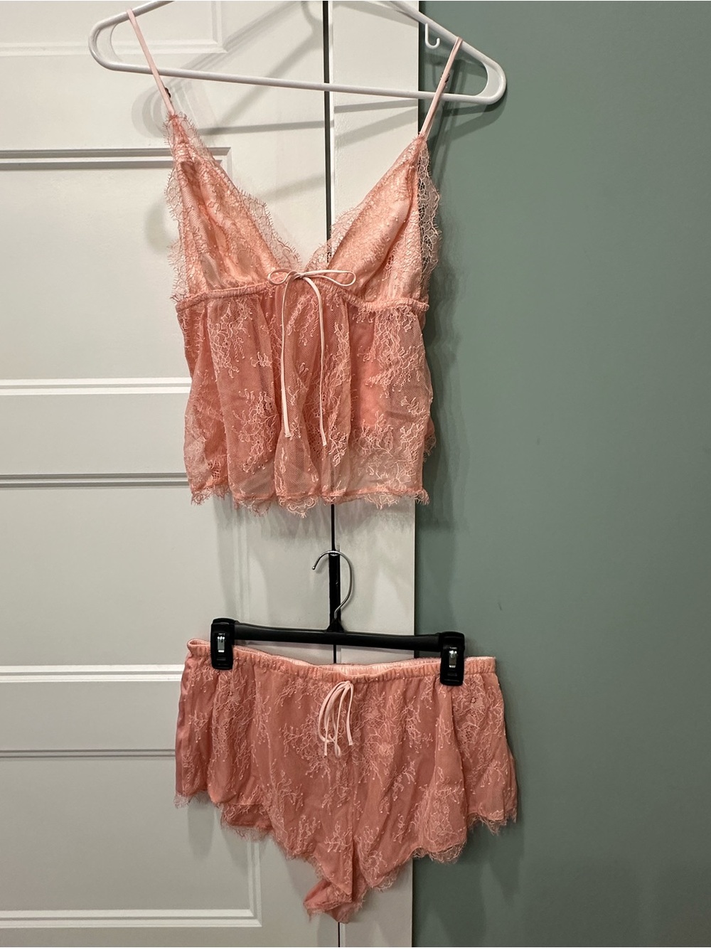 Victoria's Secret Sheer Lace Cami & Shorts Set - Peach